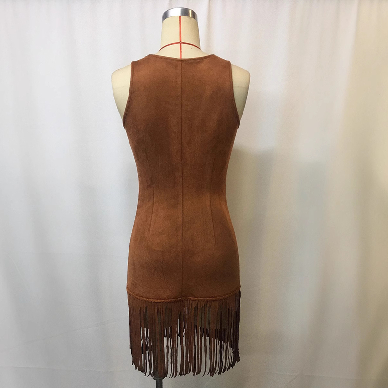 western style tassel brown suede vest mini dress Austin Suede Fringe Vest L Cream by Lane 201