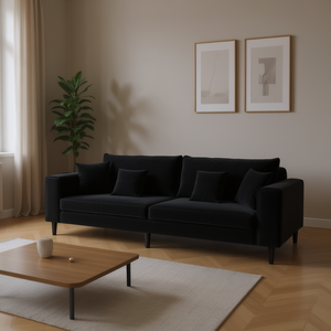 Divano in Velluto per Soggiorno 208 Cm Tre Posti con Cuscini Neri Stile Elegante - Product Image 2