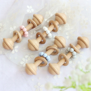 Tốt nhất bán mềm đồ chơi bắt tay Rattle Teether Chewable bé bằng gỗ chewer với Silicone hạt động vật gặm nhấm - Product Image 1