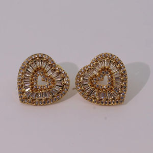 Pendientes de Botón con Forma de Corazón de Circonita Blanca Trapezoidal, Chapados en Oro, de Latón, Clásicos y de Lujo, de Tianyu Gems, para Mujer - Product Image 1