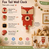 Jam Dinding Kayu Nordik Grosir Motif Rubah, Jam Dinding Hewan Kartun untuk Kamar Anak, Dekorasi Dinding Kamar Bayi