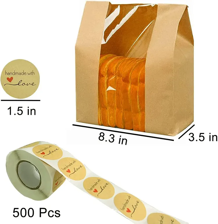أكياس تعبئة طعام كرافت 100 كيس مطلي بطباعة مخصصة للملابس ماركة بشعار أكياس ورقية للخبز قابلة للتحلل بيولوجيًا