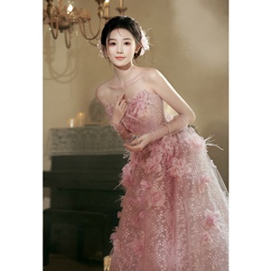 Abito <span class=keywords><strong>da</strong></span> sposa rosa floreale lungo fino al pavimento per fidanzamento, compleanno o matrimonio - Product Image 3