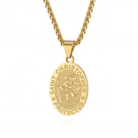 Collar con Colgante de Medalla Ovalada de Ángel Guardián Católico, Chapado en Oro de 18K sobre Acero Inoxidable Personalizado, Joyería de Moda para Hombres y Mujeres