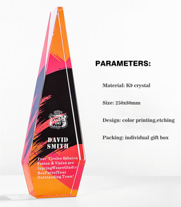 Trophée en cristal transparent haut de gamme à dégradé d'encre, <span class=keywords><strong>plaque</strong></span> en forme de cône de glace à facettes vives, design couleur personnalisé - Product Image 5