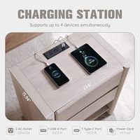 Ensemble de 2 tables de chevet de 25 po avec design sans poignée et station de charge, table d'appoint en bois avec capacité de 130 lb, 2 tiroirs et étagère ouverte.