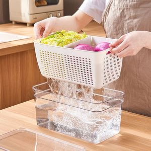 Fridge Plastic Fresh-keeping Box <b>Stackable</b> Kitchen Fridge Drawer Organizer <b>Food</b> <b>Container</b> <b>Food</b> <b>Storage</b> Box With Drain Tray - Product Image 3