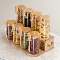 Pot en verre borosilicate avec couvercle en bambou et cuillère – Récipients transparents pour le stockage alimentaire (thé, biscuits, farine, riz) – Idéal pour le garde-manger