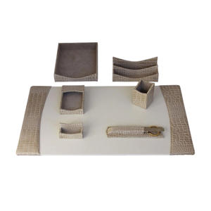 Qatar Luxe Marron et Or PU Cuir Bureau Papeterie Cadeau Ensemble 6pcs En Cuir Bureau Accessoire En Cuir Organisateur De Bureau - Product Image 1