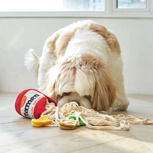 New Eco-Friendly <b>Plush</b> Sniffing Ramen Pet Chew Toy Instant Noodle Bucket in Red Color for Cats and Dogs - Product Image 4