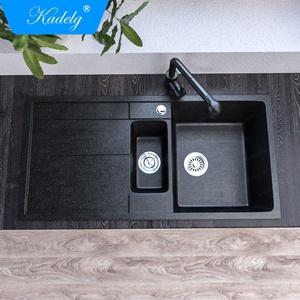 Lavello da <span class=keywords><strong>Cucina</strong></span> in Granito Nero <span class=keywords><strong>a</strong></span> Doppia Vasca con Gocciolatoio <span class=keywords><strong>Due</strong></span> Fori Senza Rubinetto - Product Image 1