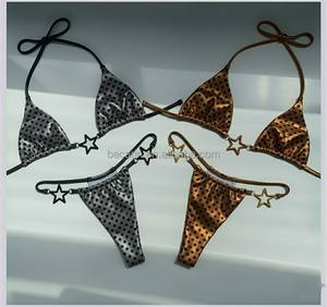 2025 Euro-American Trendy Satin Zweiteiliger Badeanzug für Damen im Baudeau-Stil Stilvolle, solide Bikini Triangle Beach wear Factory - Product Image 4