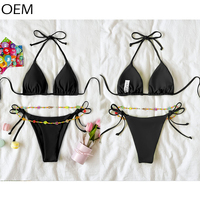 Nuevo diseño Young Hot Girls Xxx Bikini Color caramelo cintura cadena 2 piezas playa Bikini conjunto Halter triángulo traje de baño para mujer