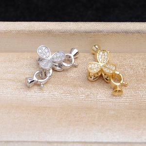 Collier en argent S925 avec perle et boucle de bracelet double face 5635, accessoires et composants de bijoux DIY, accessoire chapeau en herbe porte-bonheur - Product Image 2