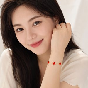 Bracelet en acier inoxydable avec fleur trèfle porte-bonheur en nacre pour femme, bijoux de mode minimalistes de luxe, vente en gros - Product Image 2