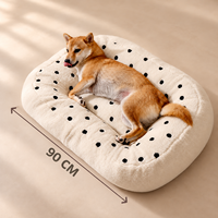 Tempat Tidur Hewan Peliharaan Bulu Teddy Polka Dot Grosir dengan Bantalan Terangkat, Bantal Lembut untuk Kucing dan Anjing Besar