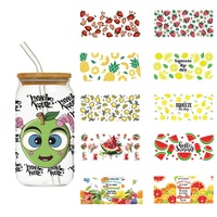 Autocollants pour gobelets, fraises, pastèque, citron, kiwi, fruits, Uv, Dtf, transfert pour verre de 16oz, 1 pièce
