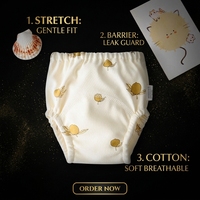 Celana Latih Bayi Unisex Berbahan Katun dengan Cetakan Kartun, Pinggang Elastis, dan Lapisan Katun, Popok Celana Dapat Digunakan Kembali untuk Balita