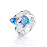 Bague réglable de luxe en argent plaqué zircon avec pierre bleue, bijoux vintage pour femme, anti-ternissement