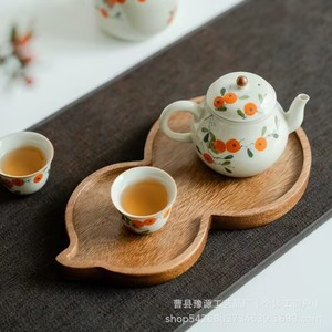 Walnut Wood Gourd <b>Tea</b> <b>Tray</b> With Fruit Plate Household Dry Brewing Table Heat Resistant - Product Image 3