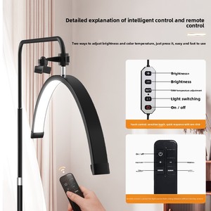 مصباح أرضي حديث بتصميم نصف قمر مع إضاءة LED قابلة للتعتيم، تحكم عن بعد، 3 أوضاع لونية، سطوع عالي بدون ظل، إضاءة تجميلية لفن الرموش والأظافر - Product Image 4