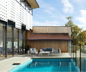 Auvent <span class=keywords><strong>motorisé</strong></span> personnalisé de <span class=keywords><strong>3m</strong></span> x 5m avec cadre en aluminium et acier et rétractable pour balcon et patio, blanc, utilisation en extérieur avec télécommande - Product Image 1