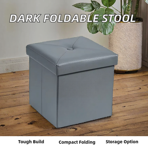 Modern Classic Dark Square Folding <b>Stool</b> and Pouf Ottoman Genuine Leather Farmhouse <b>Storage</b> Application - Product Image 2