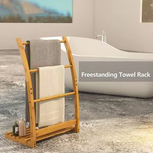 Wooden Floor Standing Towel Rack 3 Bars Bathroom Storage Organizer <b>Shelf</b> For Towels And <b>Clothes</b> - Product Image 5