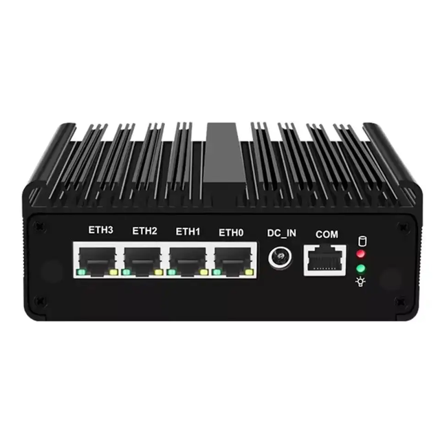 Intel N150 Mini PC Industrial Soft Router with 4*LANs 1*COM HD DP Dual Display Output Auto Power On New Condition US Plug