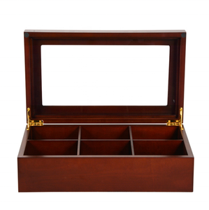 <span class=keywords><strong>Caja</strong></span> de Té de <span class=keywords><strong>Madera</strong></span> Oscura con Tapa de Vidrio Transparente, Organizador de Bolsitas de Té con 6 <span class=keywords><strong>Compartimentos</strong></span>, Exhibidor para Encimera de Cocina - Product Image 4