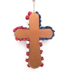 SYART Fourth Of July Wall Decor Handmade Wood Chip Patriotic Crucifix Cross Decoration Product In Stock