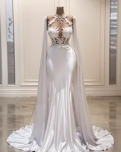 2024 Bohemian New Mermaid Wedding Dress Elegant Beaded Cross Lace Wedding Dress Long Cape Suitable For Women And Brides