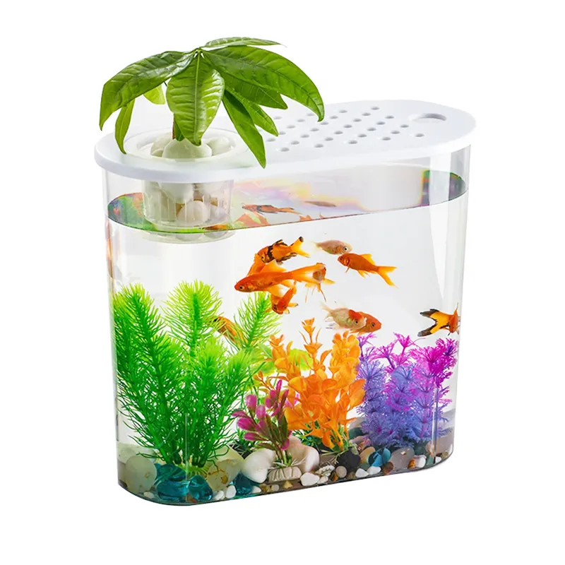 Acrylic Fish Tank Aquarium Betta Fish Bowl Transparent Aquarium Hatchery Breeding Isolation Box with Handle Soil Culture Basket