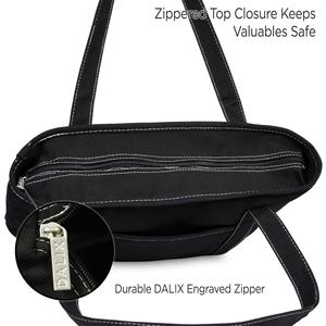 Bolso de mano de lona negro Rpet bordado personalizado, bolso de compras de algodón ecológico, cremallera, compartimento grande, patrón de letras - Product Image 3