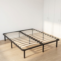 Cadre de lit en bois massif hybride fer-bois avec sommier à lattes, support métallique, design moderne et épuré, taille/couleur personnalisable, montage facile pour hôtel