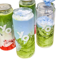 Boîte de conserve transparente personnalisable anti-fuite en PET de qualité alimentaire avec couvercle à vis en aluminium de 55 mm pour thé, boissons énergisantes, bière