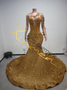 Fornitori Verificati Ocstrade Abiti da Sera Personalizzati Monospalla Stile Principessa con Strass Dorati di Lusso per Donna - Product Image 3
