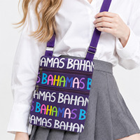 Sac bandoulière souvenir en toile avec imprimé nom de ville coloré et vibrant, pochette de voyage pour femme, idéal pour les vacances et les festivals de musique