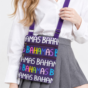 Sac bandoulière souvenir en toile avec imprimé nom de ville coloré et vibrant, pochette de voyage pour femme, idéal pour les vacances et les festivals de musique - Product Image 3