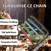 Bracelet Chaîne Tennis Tendance en Laiton avec Zircon Rond Sertie à Griffes, Micro-Pavé de Zircon Cubique 5A, Bijou Bling pour Femme