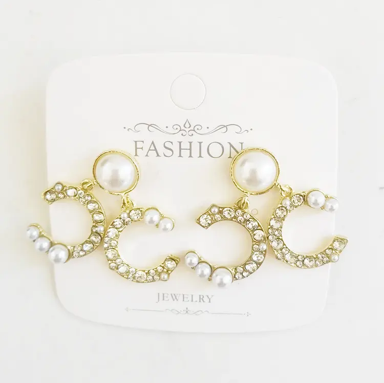 Wholesale designer earrings popular brands CC high quality fashion earrings pearl drop earrings