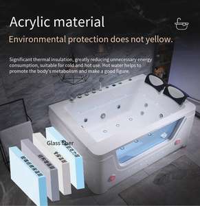 Bak mandi mewah dewasa, bak mandi pijat suhu konstan, berselancar, dinding ganda rumah akrilik berdiri bebas - Product Image 3