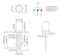 Ekinglux Longue durée de vie 5mm RGB Trou traversant LED Anode Commune ou Cathode Commune Lampe à Lentille Diffusée Produit Optoélectronique
