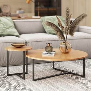 Nordic Solid Wood Round Coffee <b>Table</b> with <b>Iron</b> Frame Modern Light Luxury Minimalist Design Living Room Furniture - Product Image 1
