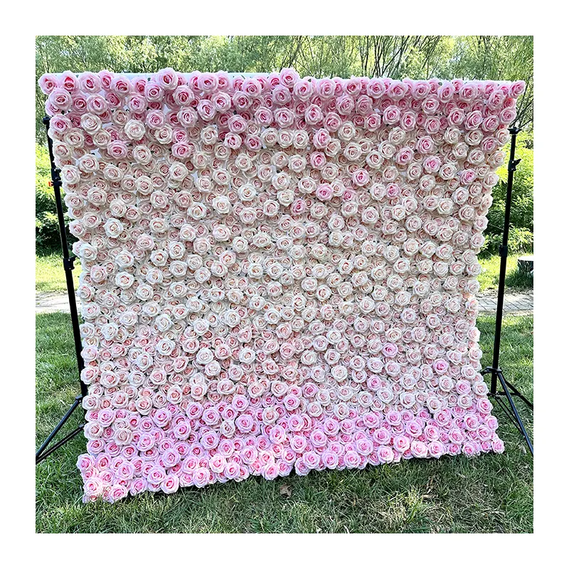 MYFW High-quality Customized 5D 3D Flower wall backdrop silk artificial decorative flower wall Pink Wedding Rose Wall Penels