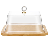 Plateau à gâteau carré en bambou écologique de haute qualité avec couvercle en acrylique pour la présentation des desserts