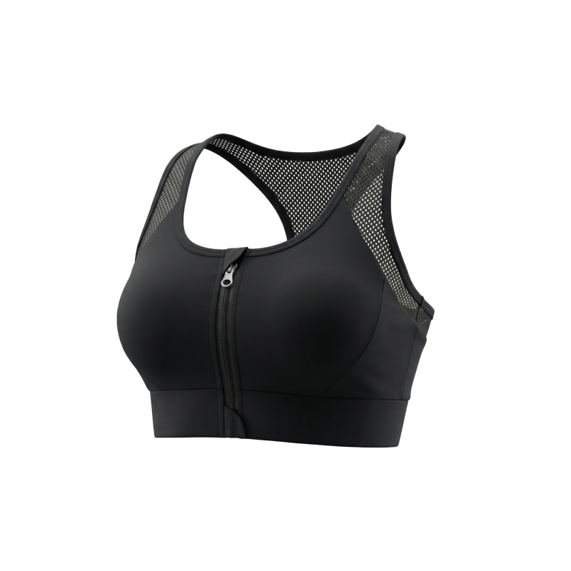 Front Zipper Sports Bra High Impact Shockproof Mesh Racerback Yoga Top Wireless Post Surgery Gym Bra Full Coverage Fitness Wear