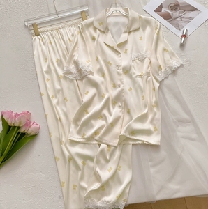 Pigiama carino con stampa dolce da <span class=keywords><strong>donna</strong></span> pantaloni lunghi comodi a manica corta Set pigiama tinta unita - Product Image 2