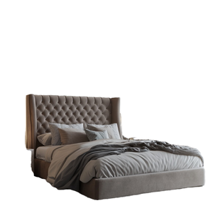 Arte de lujo personalizado de fábrica, muebles de dormitorio principal, tela, cama con botones copetudos, cabecero alto ancho, cama doble king size - Product Image 1