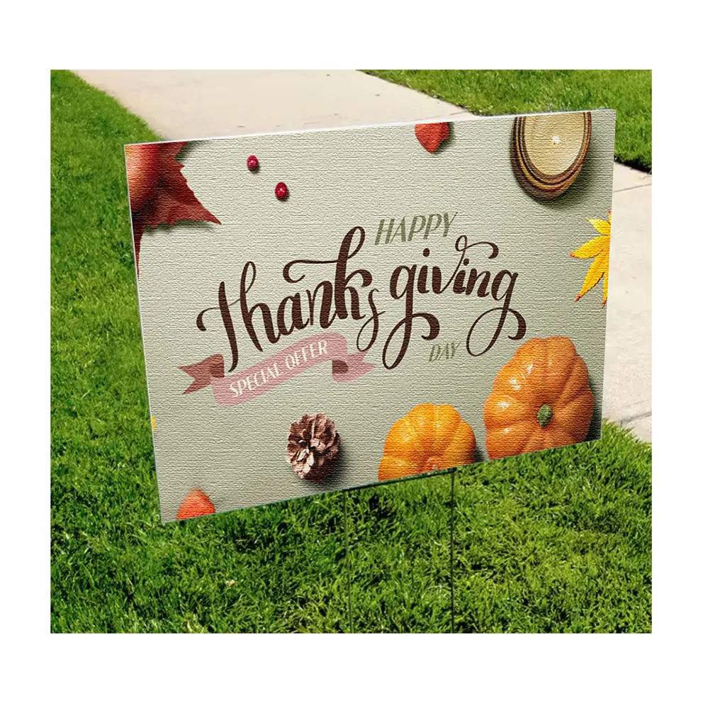 Custom outdoor waterproof 18"x24" die cutting printing Thanks-giving PVC correx sheet yard sign board with H-stakes